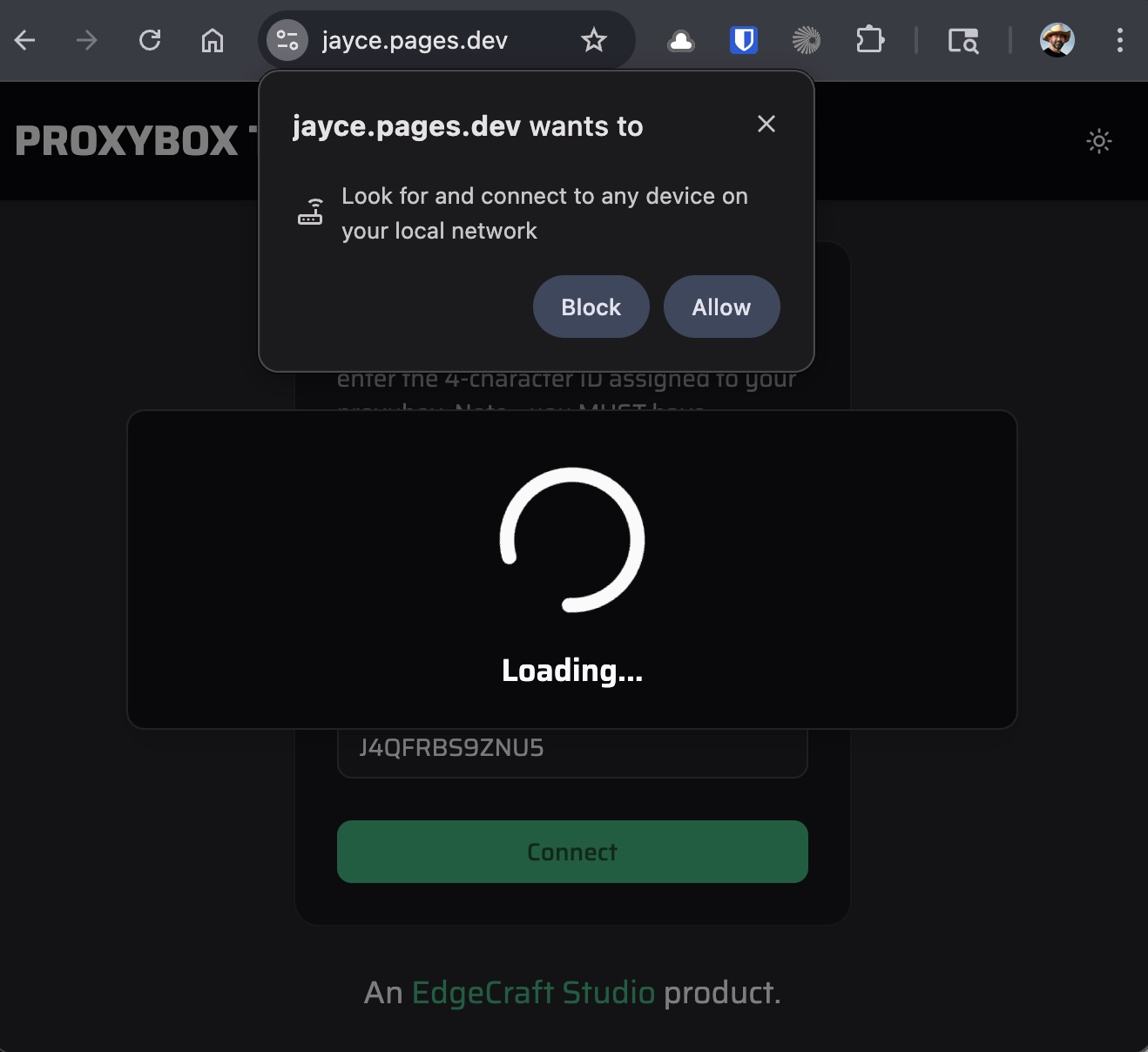 Browser Local Network Access permission dialog